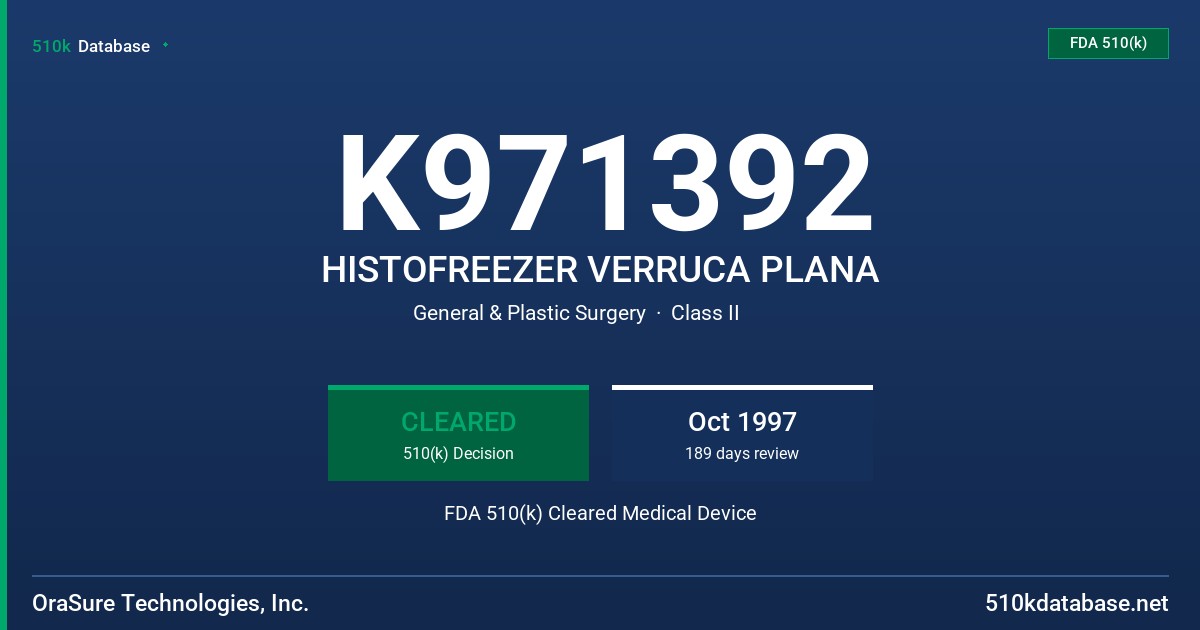 K971392 HISTOFREEZER VERRUCA PLANA FDA 510(k) Cleared Medical Device