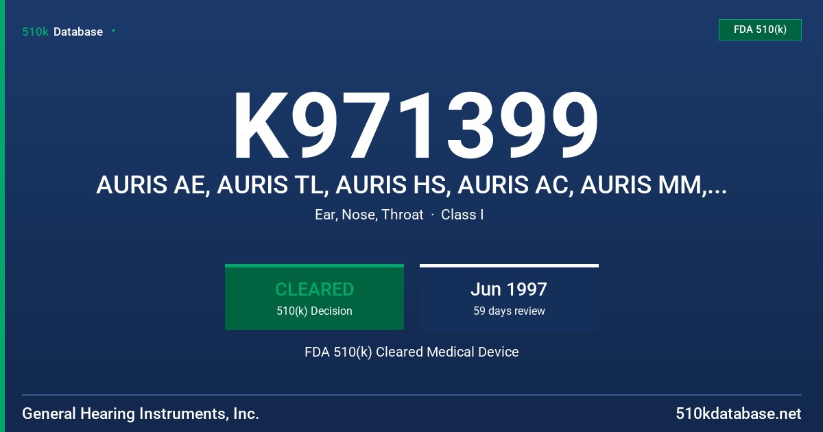 K971399 AURIS AE, AURIS TL, AURIS HS, AURIS AC, AURIS MM, AURIS COE, AURIS CIC FDA 510(k) Cleared Medical Device