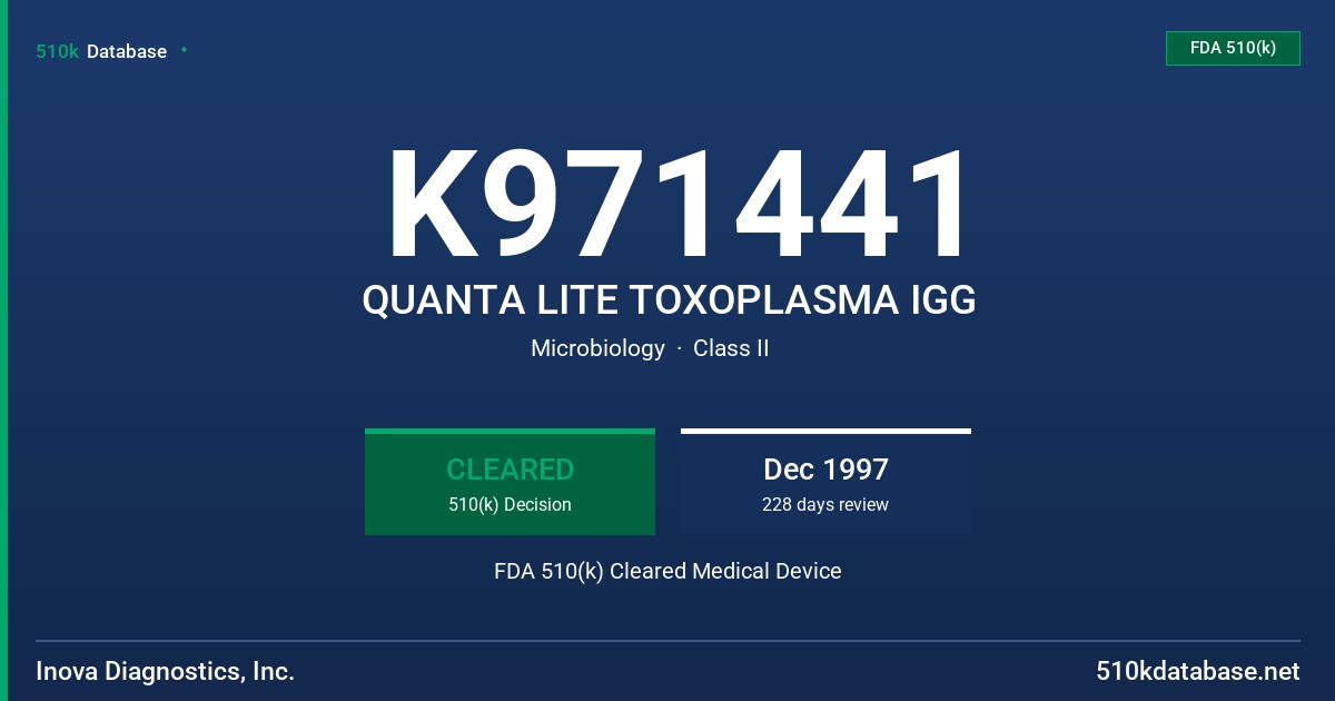 K971441 QUANTA LITE TOXOPLASMA IGG FDA 510(k) Cleared Medical Device