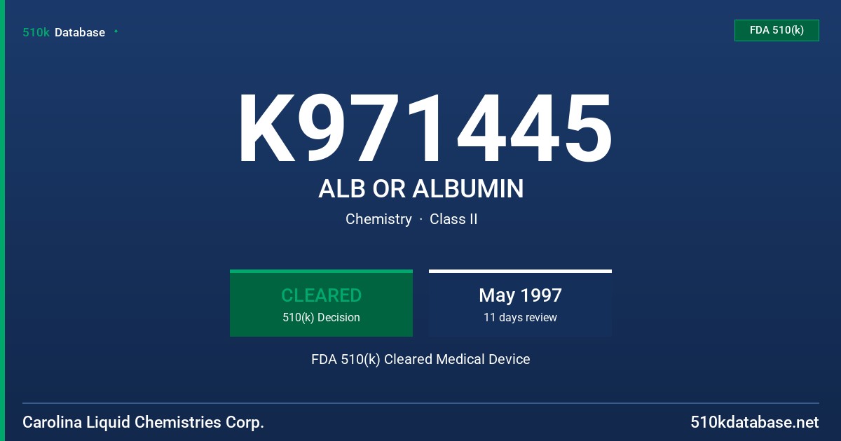 K971445 ALB OR ALBUMIN FDA 510(k) Cleared Medical Device