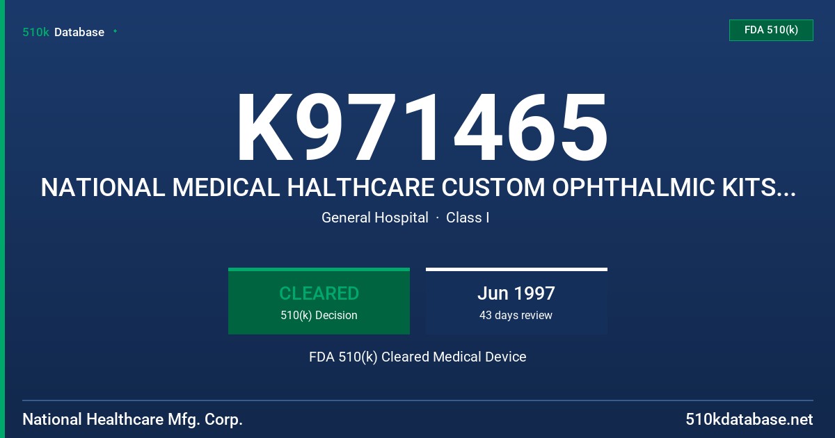 K971465 NATIONAL MEDICAL HALTHCARE CUSTOM OPHTHALMIC KITS OR TRAYS FDA 510(k) Cleared Medical Device