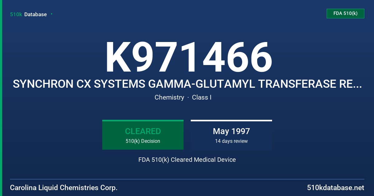 K971466 SYNCHRON CX SYSTEMS GAMMA-GLUTAMYL TRANSFERASE REAGENT (GGT) FDA 510(k) Cleared Medical Device