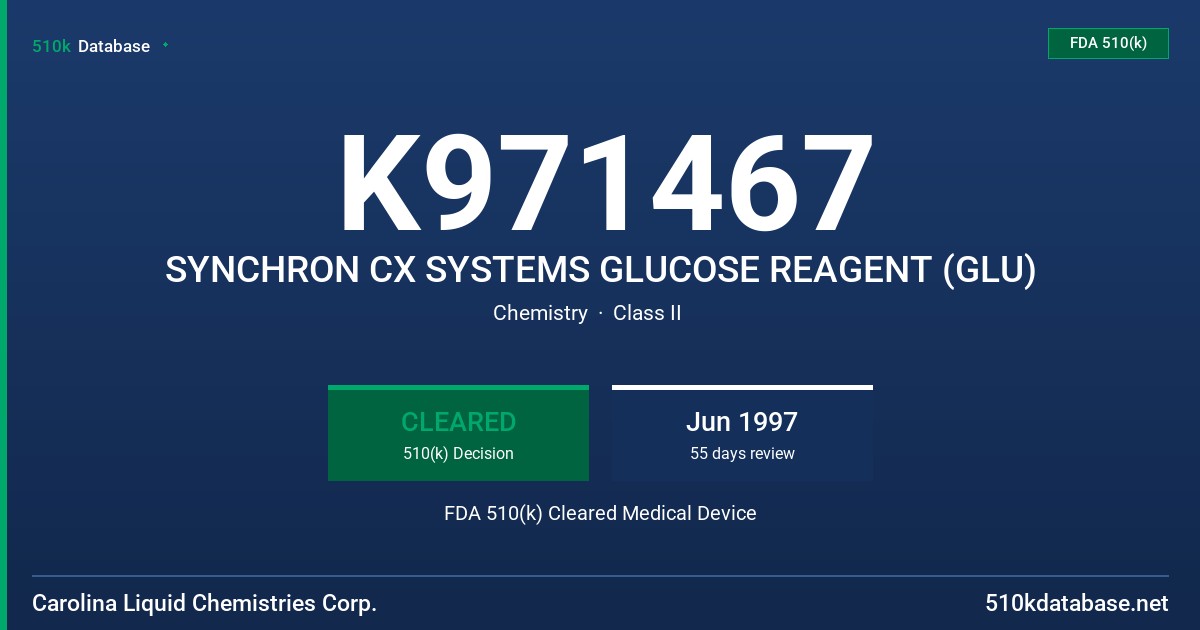 K971467 SYNCHRON CX SYSTEMS GLUCOSE REAGENT (GLU) FDA 510(k) Cleared Medical Device