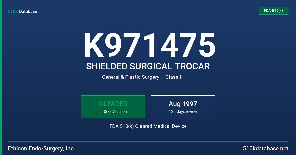 K971475 SHIELDED SURGICAL TROCAR FDA 510(k) Cleared Medical Device