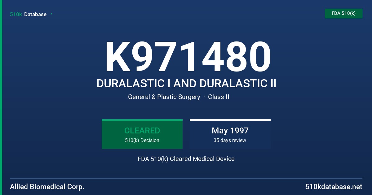 K971480 DURALASTIC I AND DURALASTIC II FDA 510(k) Cleared Medical Device