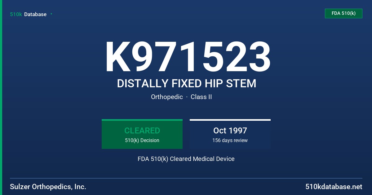 K971523 DISTALLY FIXED HIP STEM FDA 510(k) Cleared Medical Device