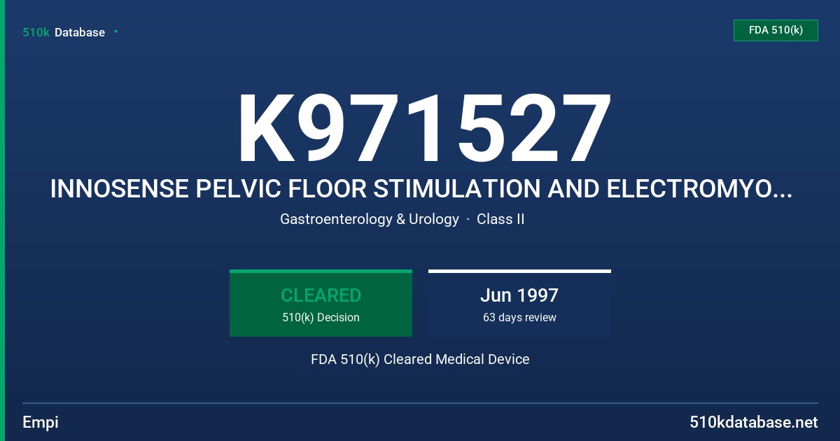 K971527 INNOSENSE PELVIC FLOOR STIMULATION AND ELECTROMYOGRAPHY SYSTEM FDA 510(k) Cleared Medical Device