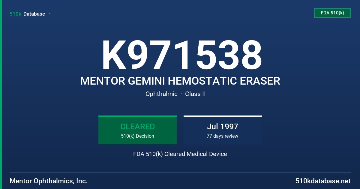 K971538 MENTOR GEMINI HEMOSTATIC ERASER FDA 510(k) Cleared Medical Device