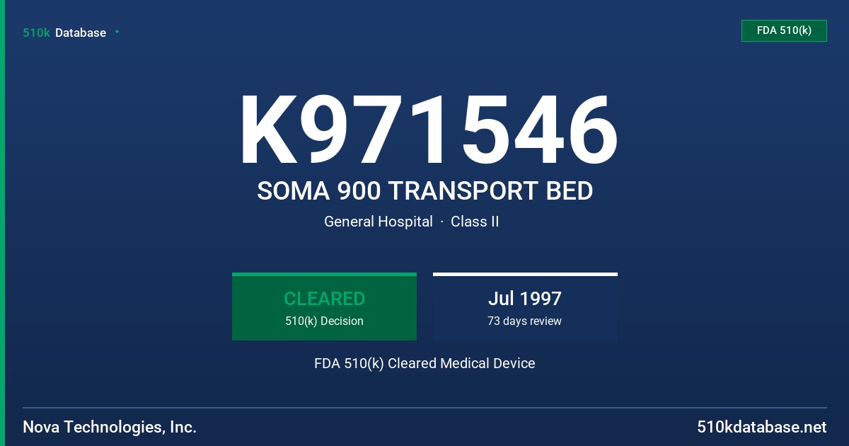 K971546 SOMA 900 TRANSPORT BED FDA 510(k) Cleared Medical Device