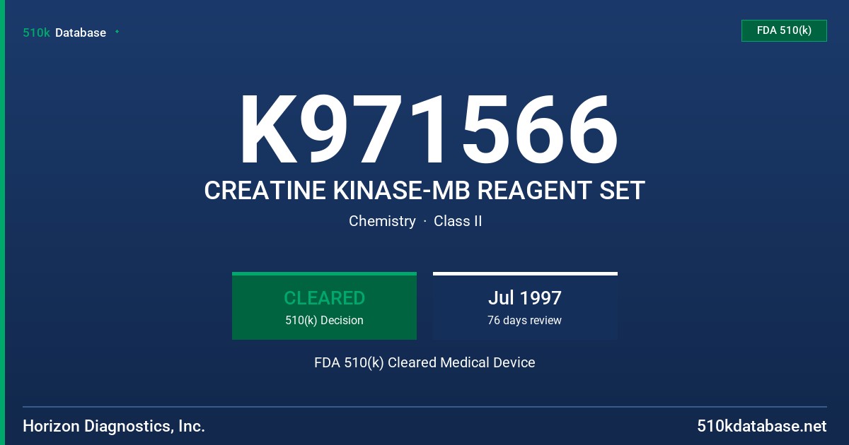 K971566 CREATINE KINASE-MB REAGENT SET FDA 510(k) Cleared Medical Device