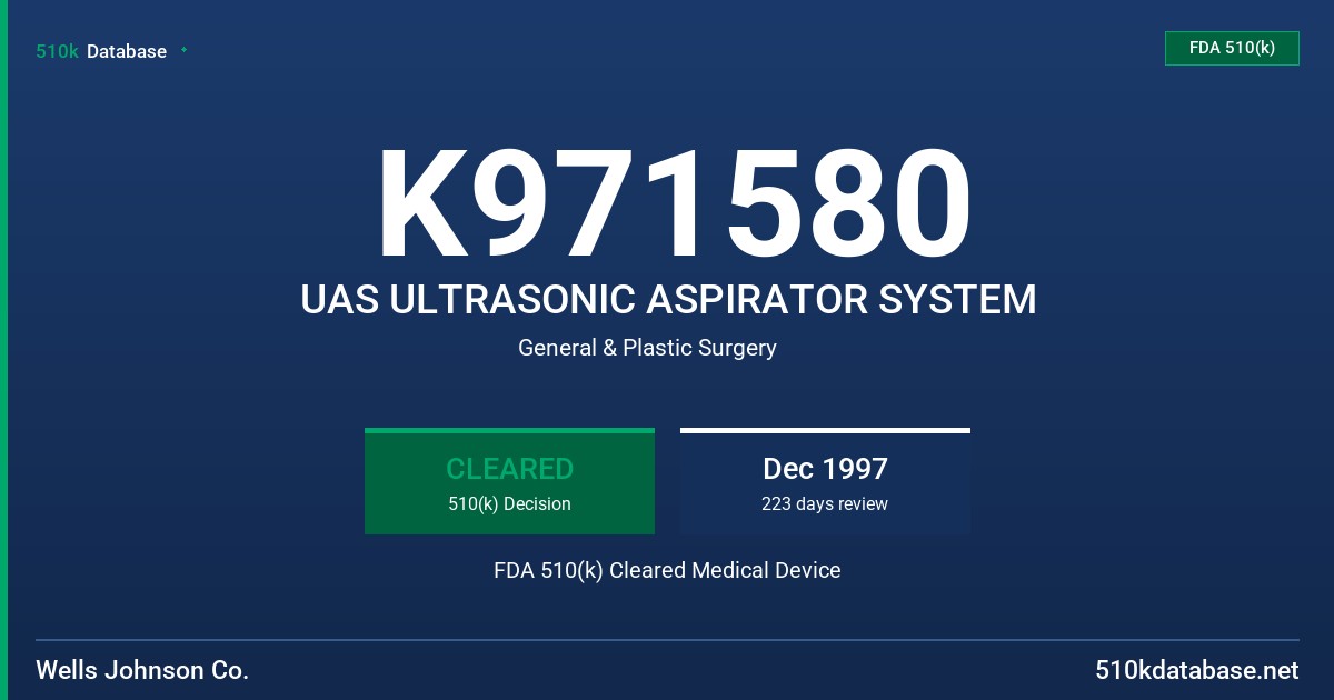 K971580 UAS ULTRASONIC ASPIRATOR SYSTEM FDA 510(k) Cleared Medical Device
