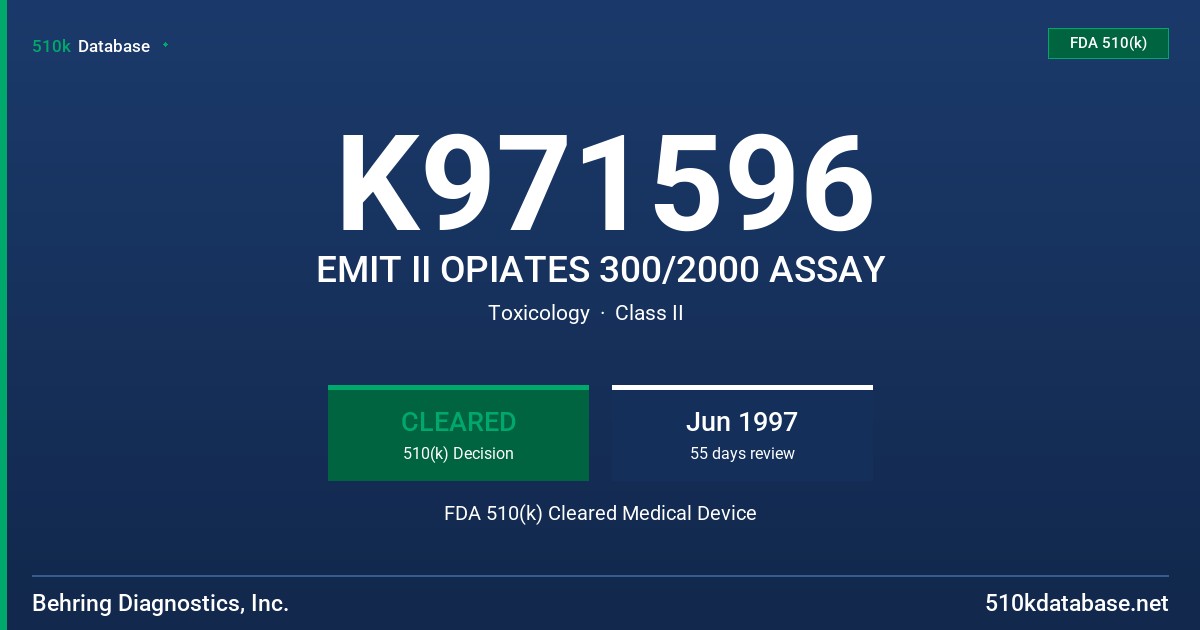 K971596 EMIT II OPIATES 300/2000 ASSAY FDA 510(k) Cleared Medical Device