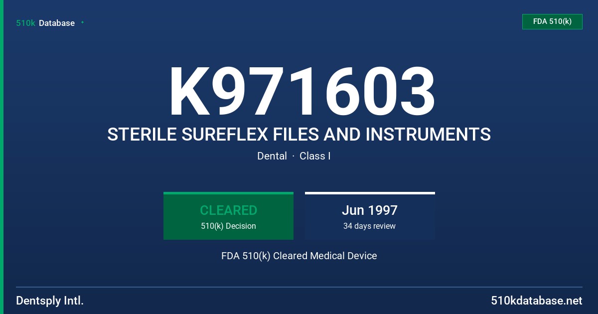 K971603 STERILE SUREFLEX FILES AND INSTRUMENTS FDA 510(k) Cleared Medical Device