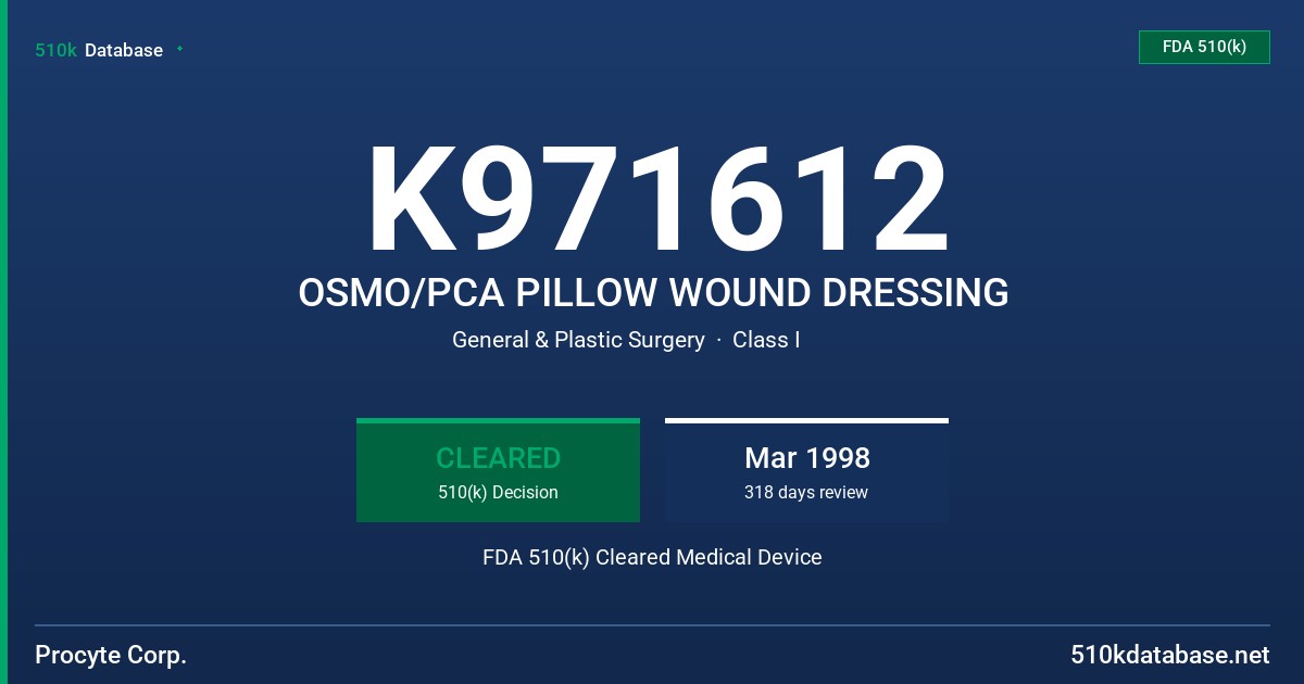 K971612 OSMO/PCA PILLOW WOUND DRESSING FDA 510(k) Cleared Medical Device
