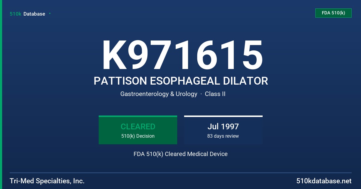 K971615 PATTISON ESOPHAGEAL DILATOR FDA 510(k) Cleared Medical Device