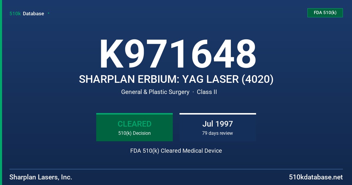 K971648 SHARPLAN ERBIUM: YAG LASER (4020) FDA 510(k) Cleared Medical Device