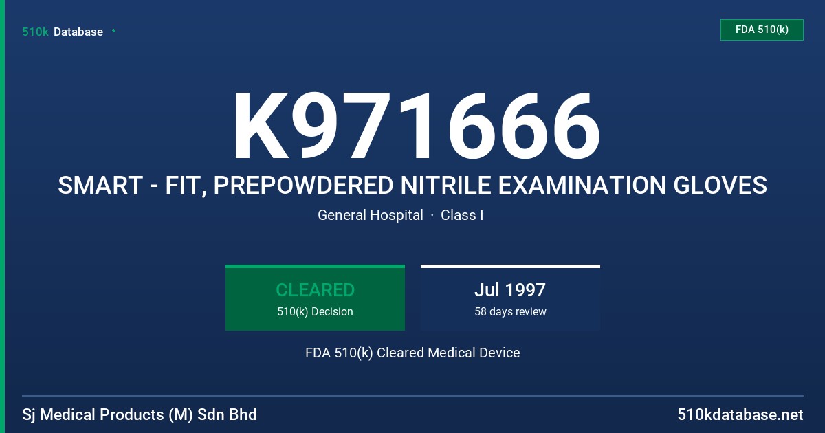 K971666 SMART - FIT, PREPOWDERED NITRILE EXAMINATION GLOVES FDA 510(k) Cleared Medical Device
