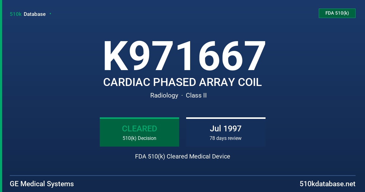 K971667 CARDIAC PHASED ARRAY COIL FDA 510(k) Cleared Medical Device