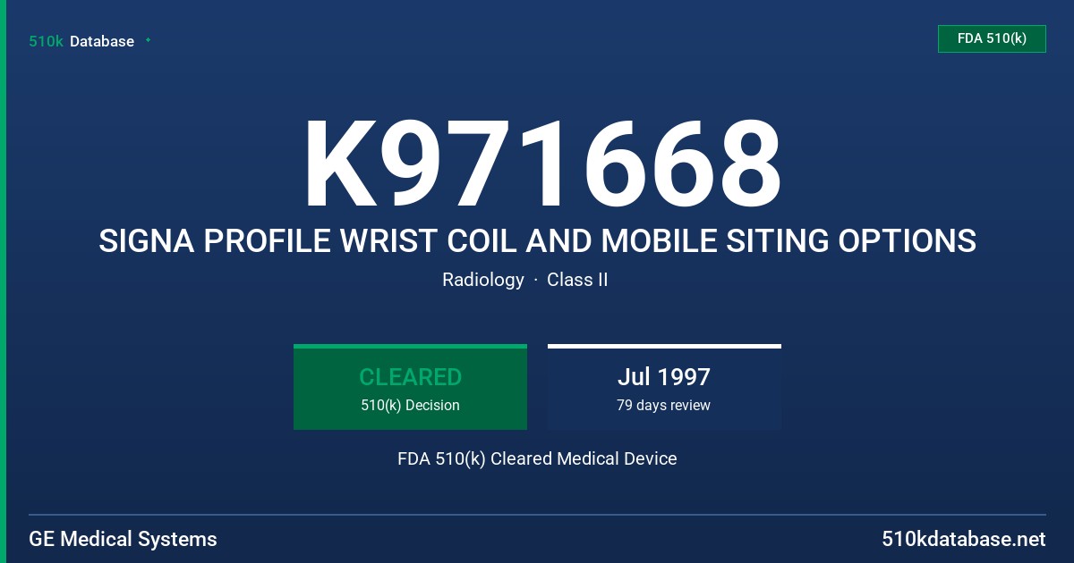 K971668 SIGNA PROFILE WRIST COIL AND MOBILE SITING OPTIONS FDA 510(k) Cleared Medical Device