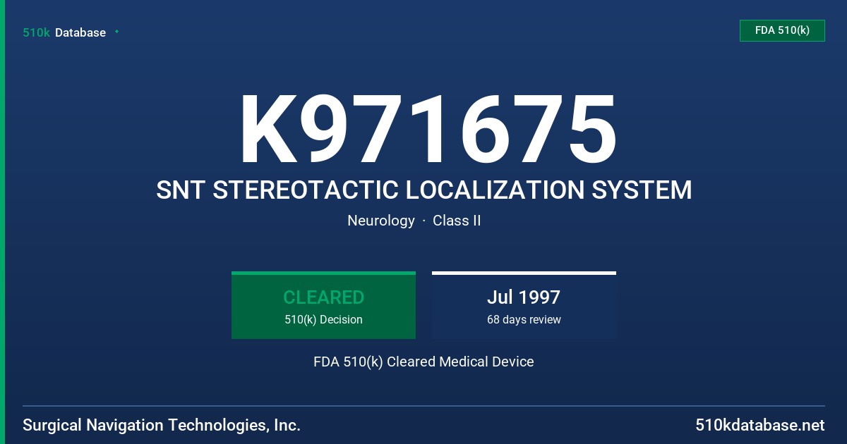 K971675 SNT STEREOTACTIC LOCALIZATION SYSTEM FDA 510(k) Cleared Medical Device