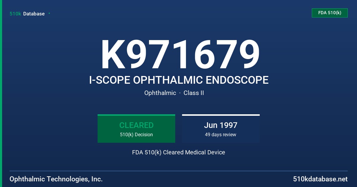 K971679 I-SCOPE OPHTHALMIC ENDOSCOPE FDA 510(k) Cleared Medical Device