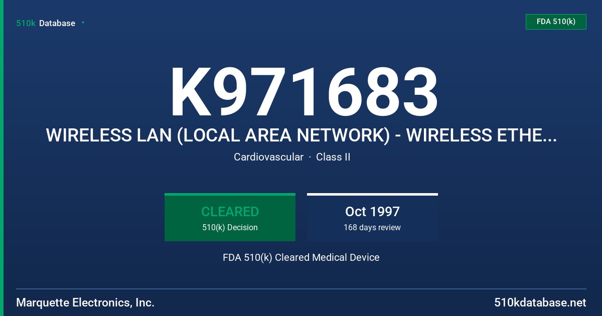 K971683 WIRELESS LAN (LOCAL AREA NETWORK) - WIRELESS ETHERNET FDA 510(k) Cleared Medical Device