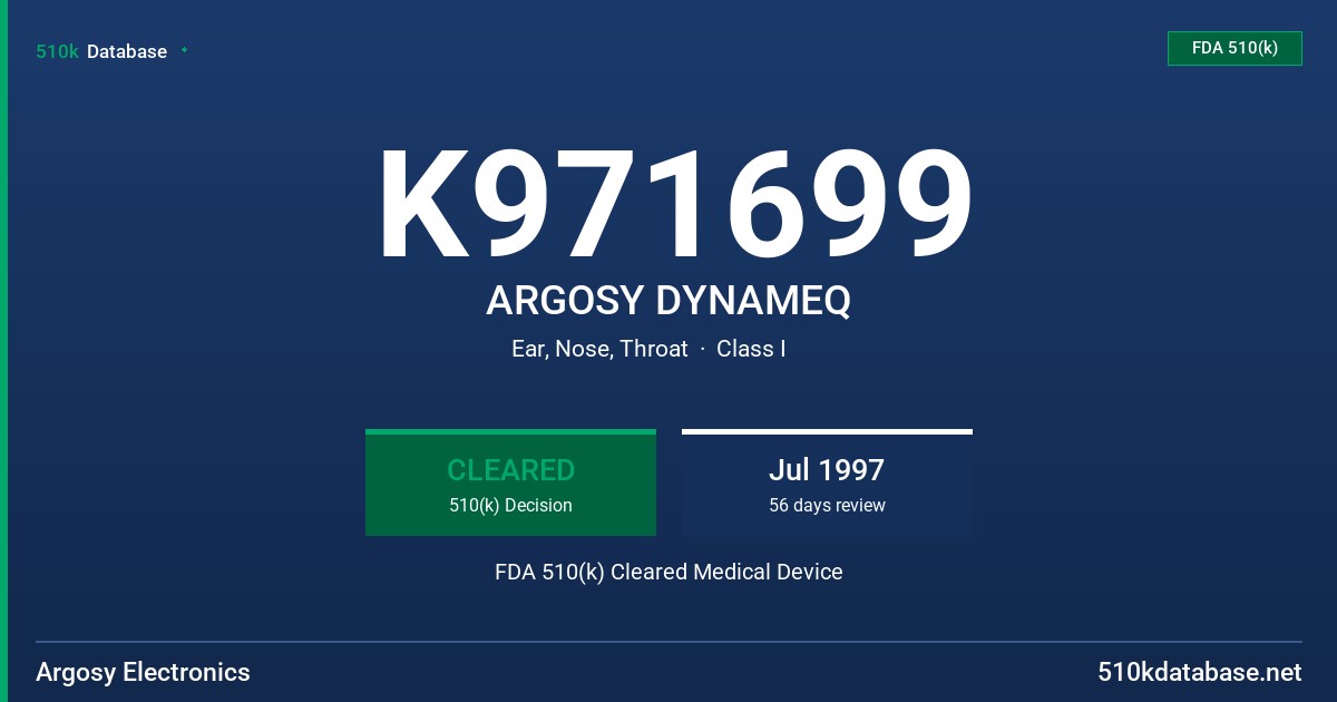 K971699 ARGOSY DYNAMEQ FDA 510(k) Cleared Medical Device