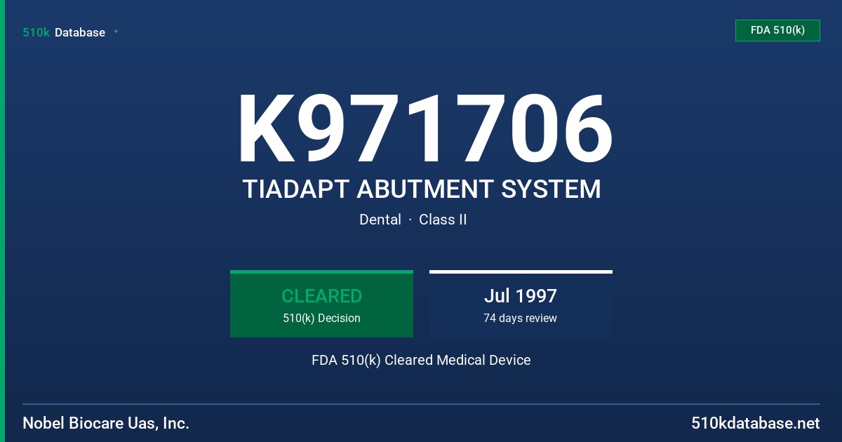 K971706 TIADAPT ABUTMENT SYSTEM FDA 510(k) Cleared Medical Device