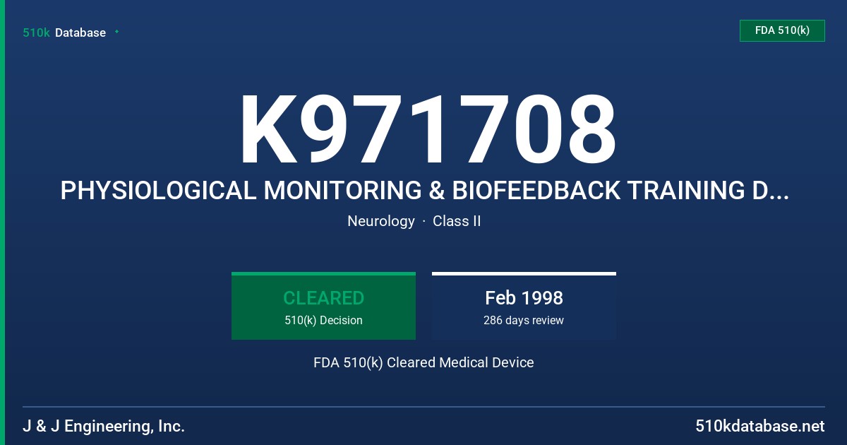 K971708 PHYSIOLOGICAL MONITORING & BIOFEEDBACK TRAINING DEVICE FDA 510(k) Cleared Medical Device