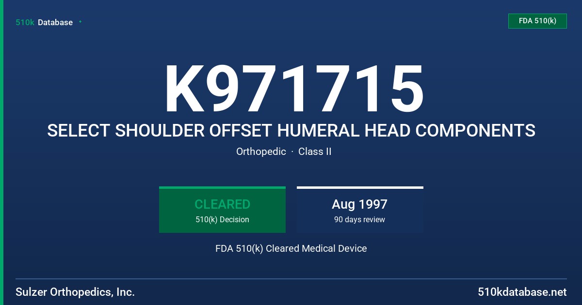 K971715 SELECT SHOULDER OFFSET HUMERAL HEAD COMPONENTS FDA 510(k) Cleared Medical Device