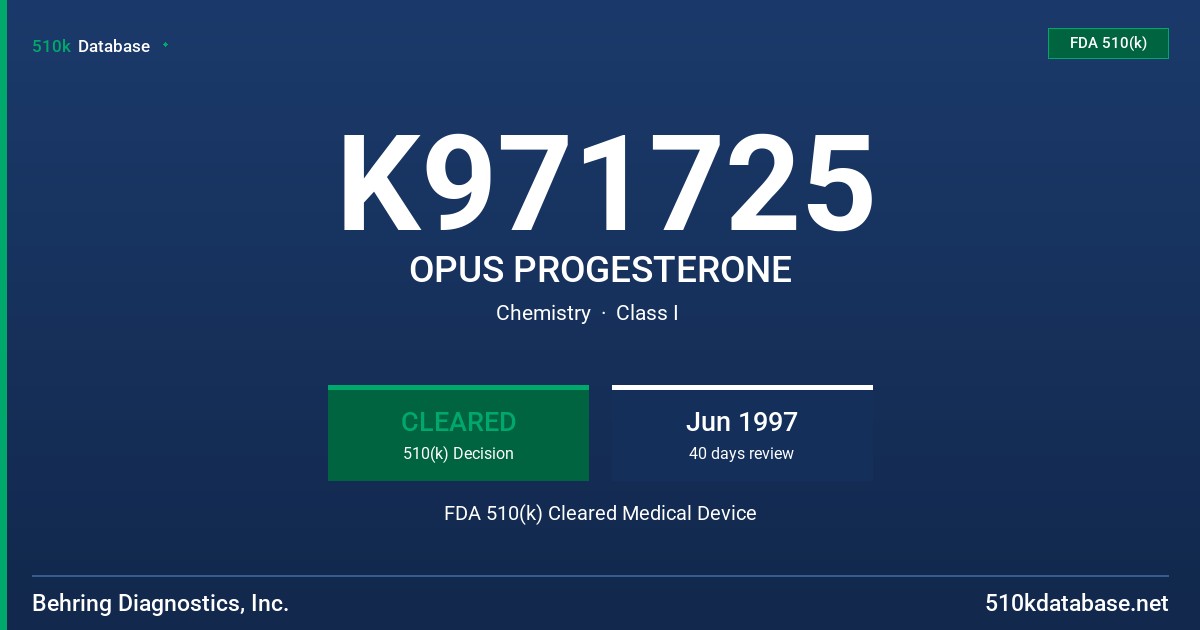 K971725 OPUS PROGESTERONE FDA 510(k) Cleared Medical Device
