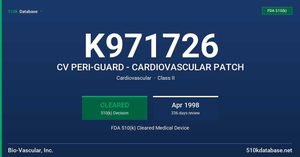 K971726 CV PERI-GUARD - CARDIOVASCULAR PATCH FDA 510(k) Cleared Medical Device