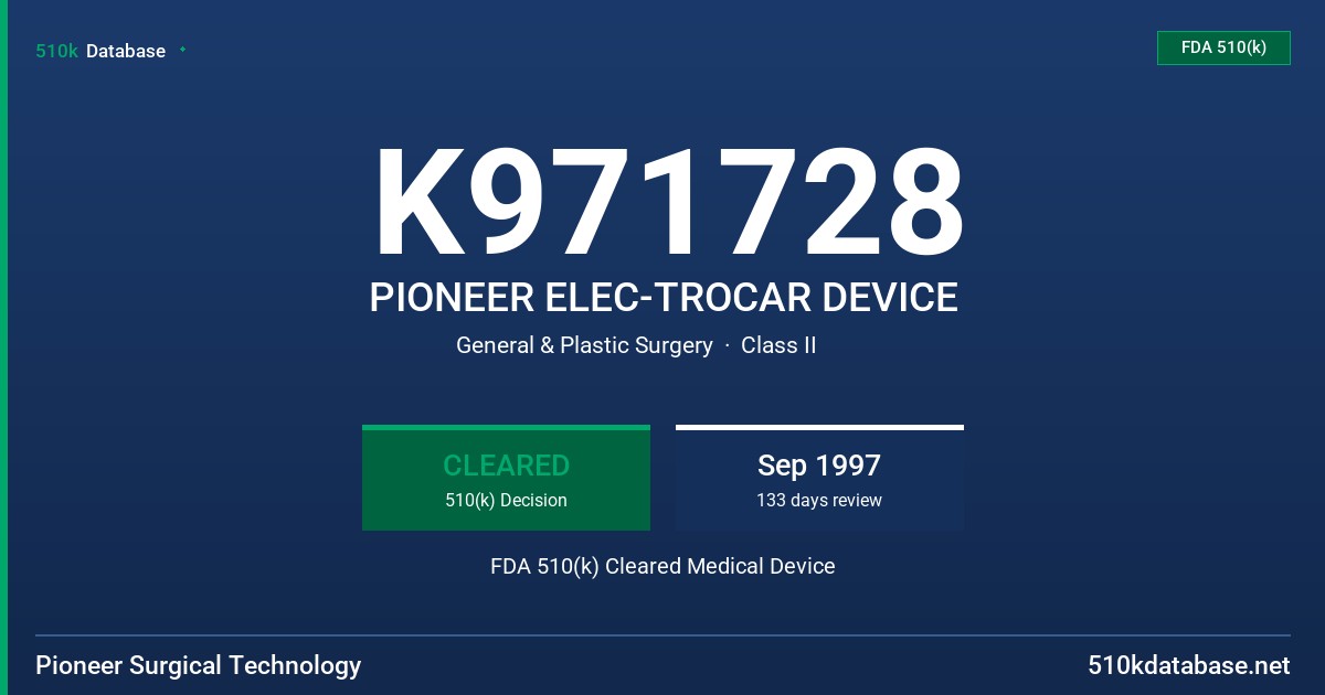 K971728 PIONEER ELEC-TROCAR DEVICE FDA 510(k) Cleared Medical Device