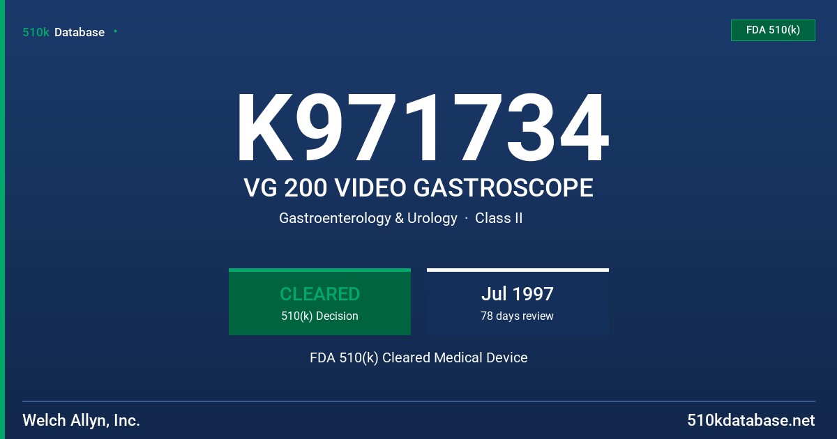 K971734 VG 200 VIDEO GASTROSCOPE FDA 510(k) Cleared Medical Device