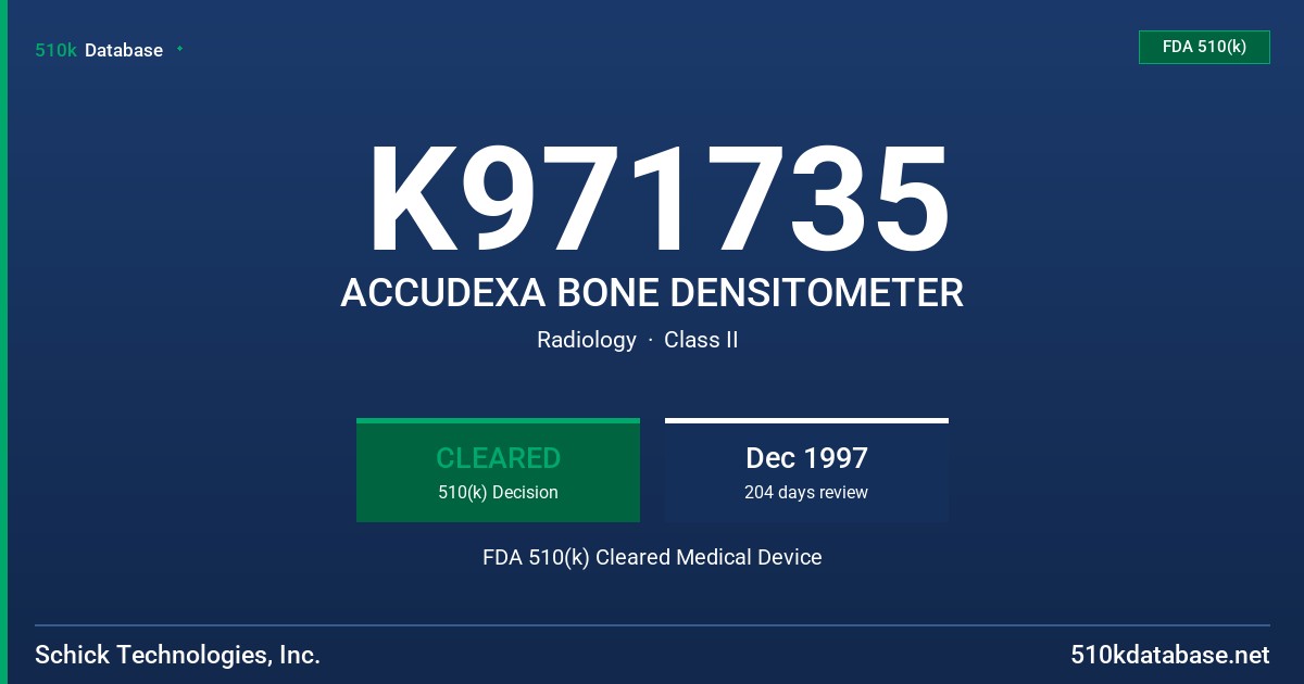 K971735 ACCUDEXA BONE DENSITOMETER FDA 510(k) Cleared Medical Device