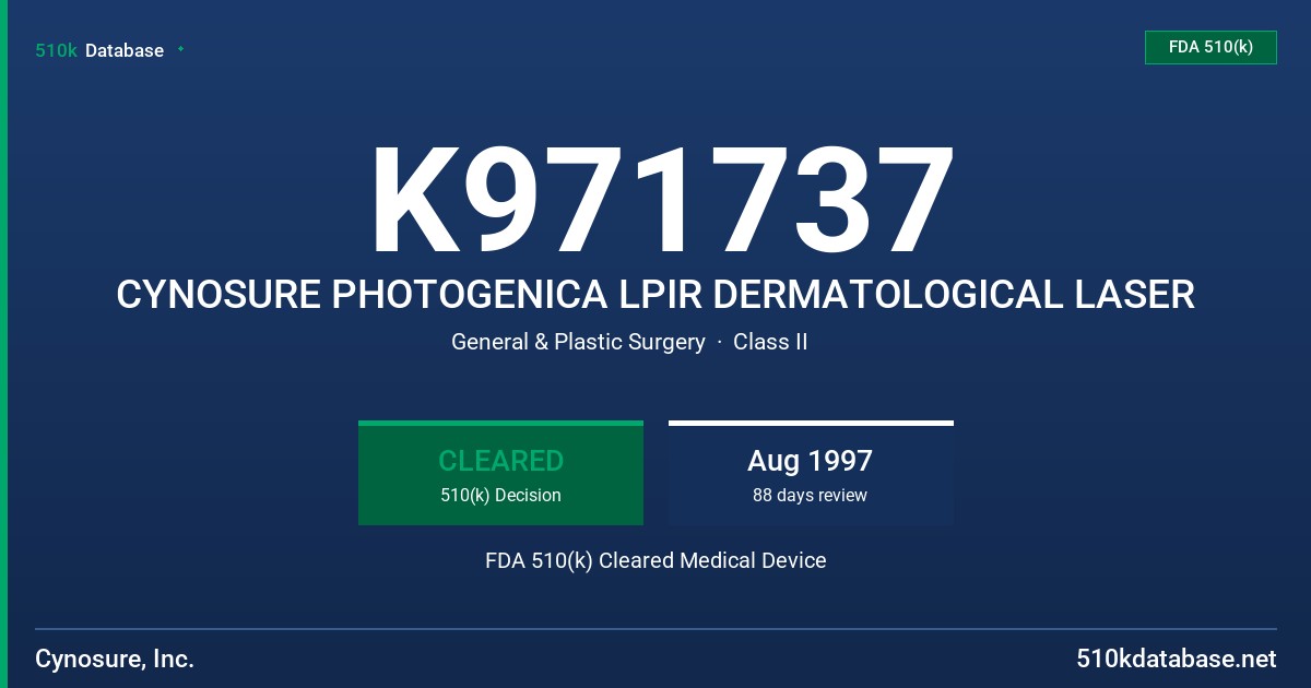 K971737 CYNOSURE PHOTOGENICA LPIR DERMATOLOGICAL LASER FDA 510(k) Cleared Medical Device
