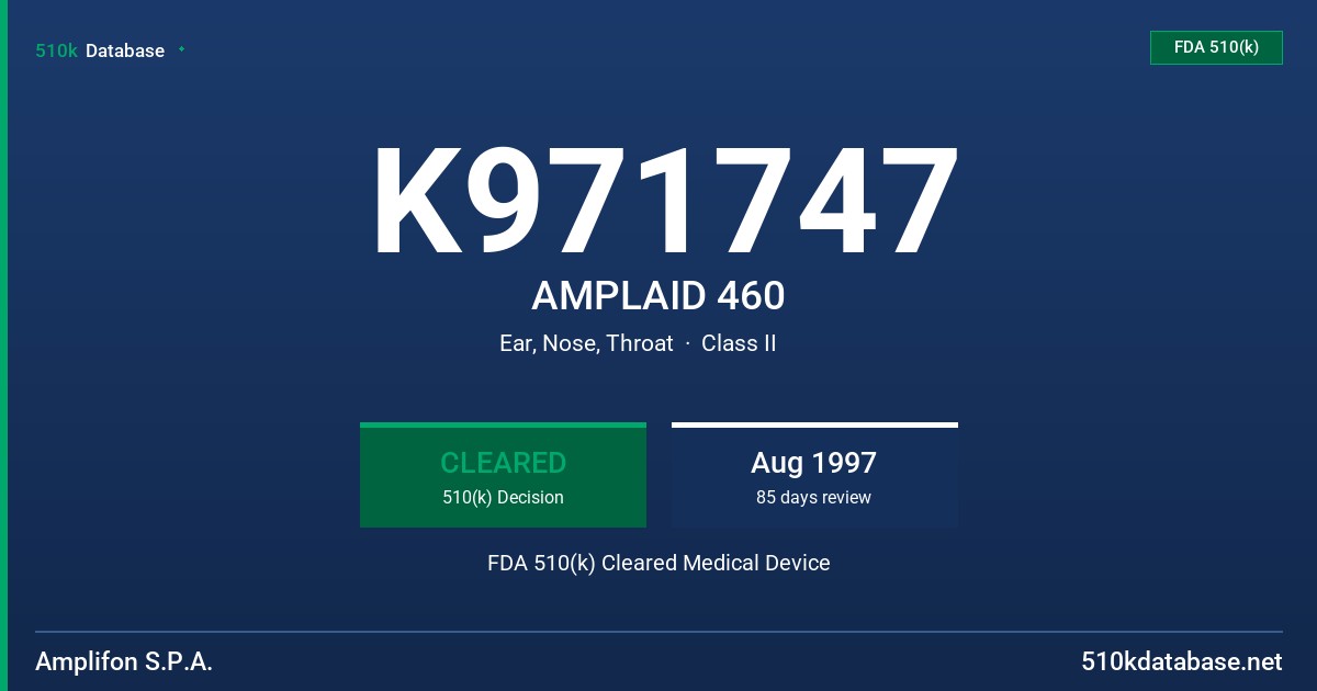 K971747 AMPLAID 460 FDA 510(k) Cleared Medical Device