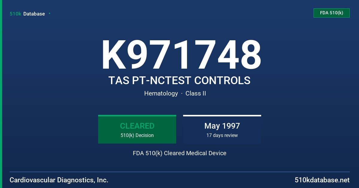 K971748 TAS PT-NCTEST CONTROLS FDA 510(k) Cleared Medical Device