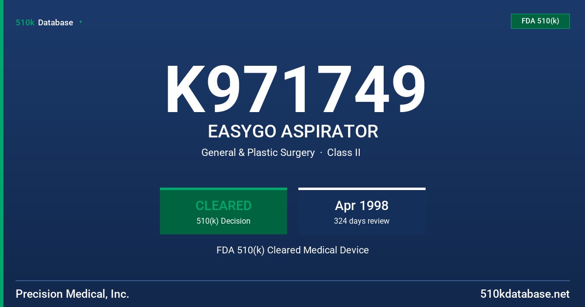 K971749 EASYGO ASPIRATOR FDA 510(k) Cleared Medical Device