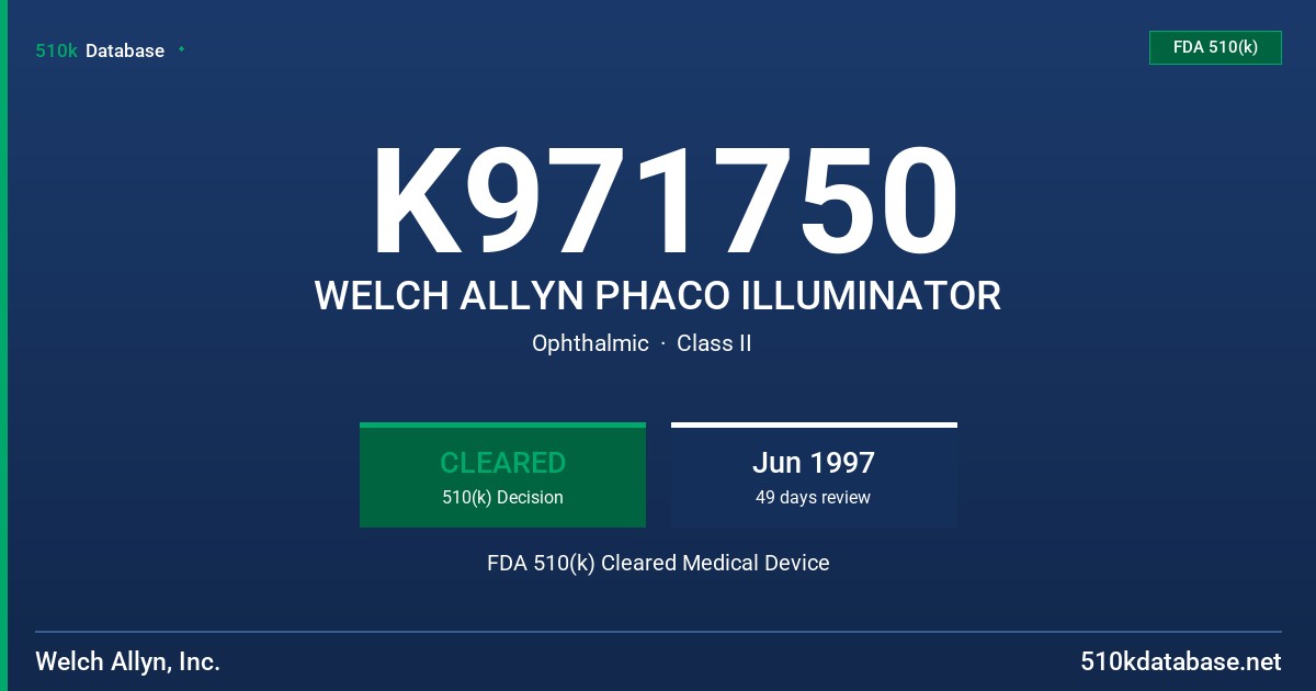 K971750 WELCH ALLYN PHACO ILLUMINATOR FDA 510(k) Cleared Medical Device