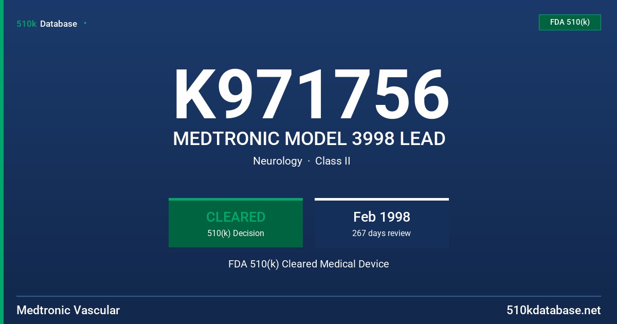 K971756 MEDTRONIC MODEL 3998 LEAD FDA 510(k) Cleared Medical Device