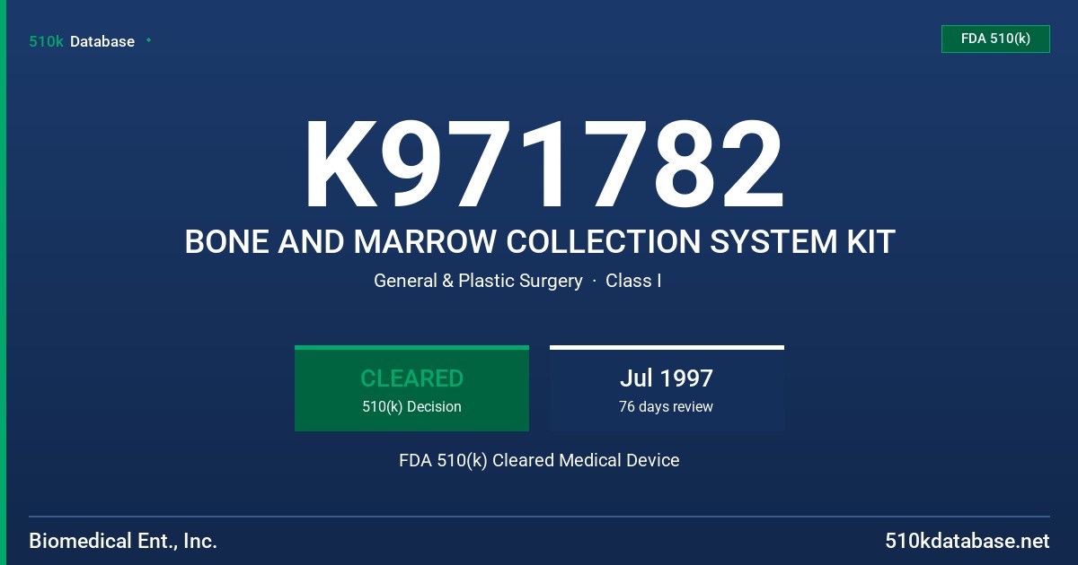 K971782 BONE AND MARROW COLLECTION SYSTEM KIT FDA 510(k) Cleared Medical Device
