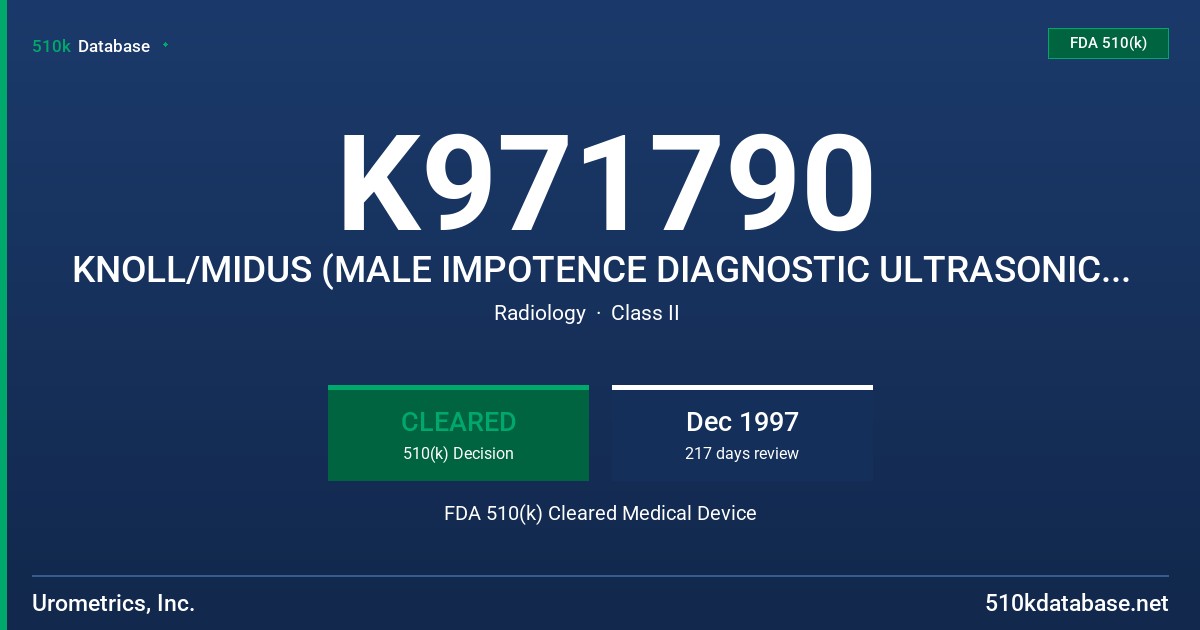 K971790 KNOLL/MIDUS (MALE IMPOTENCE DIAGNOSTIC ULTRASONIC SYSTEM) FDA 510(k) Cleared Medical Device