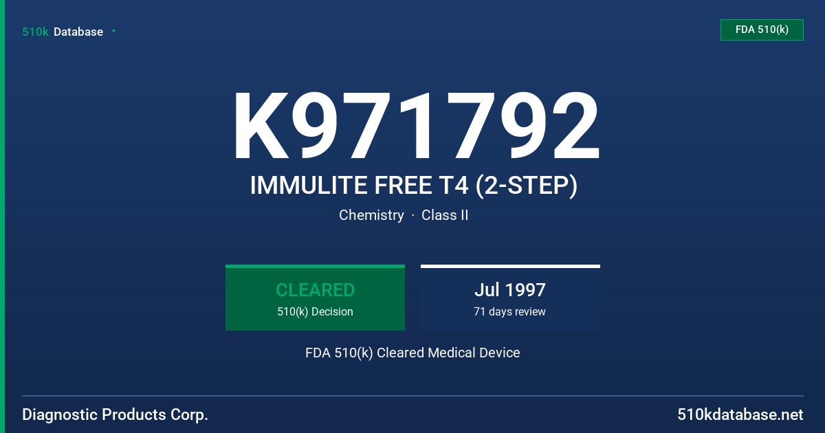 K971792 IMMULITE FREE T4 (2-STEP) FDA 510(k) Cleared Medical Device