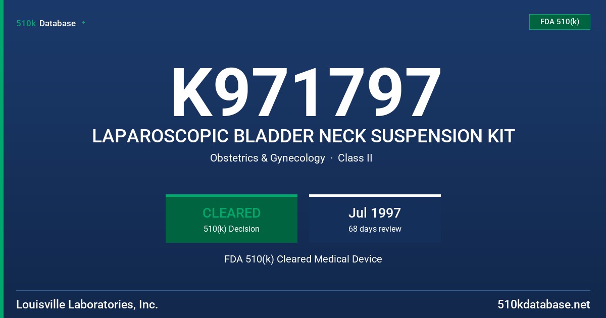 K971797 LAPAROSCOPIC BLADDER NECK SUSPENSION KIT FDA 510(k) Cleared Medical Device