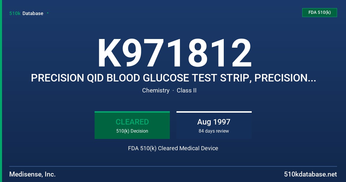 K971812 PRECISION QID BLOOD GLUCOSE TEST STRIP, PRECISION G BLOOD GLUCOSE TEST STRIP FDA 510(k) Cleared Medical Device