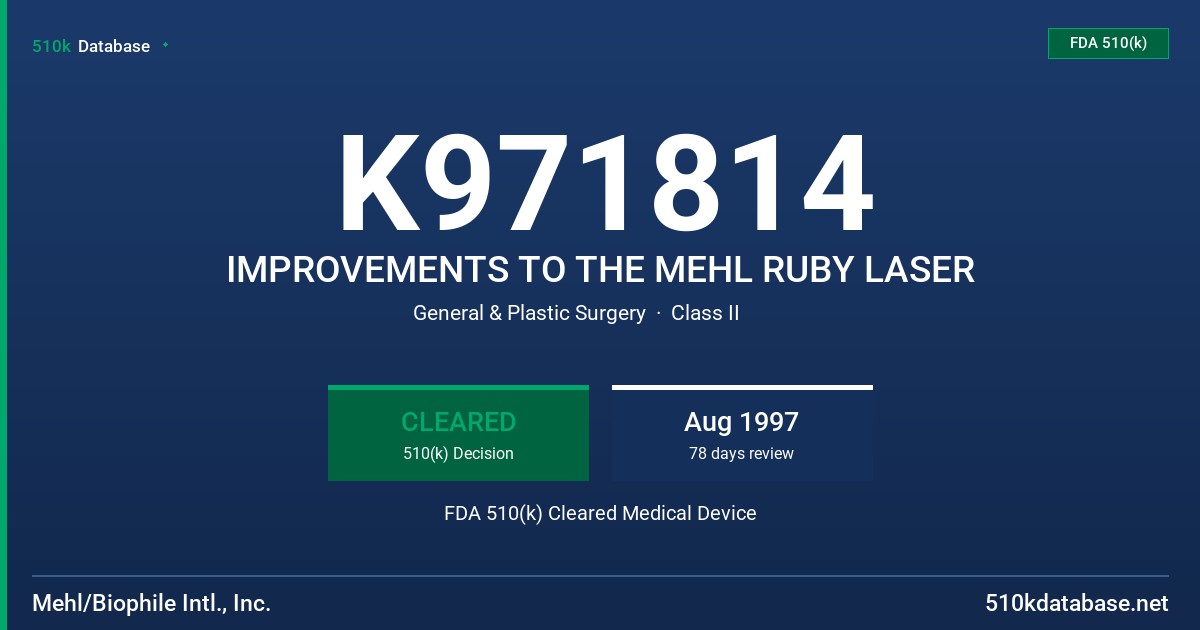 K971814 IMPROVEMENTS TO THE MEHL RUBY LASER FDA 510(k) Cleared Medical Device
