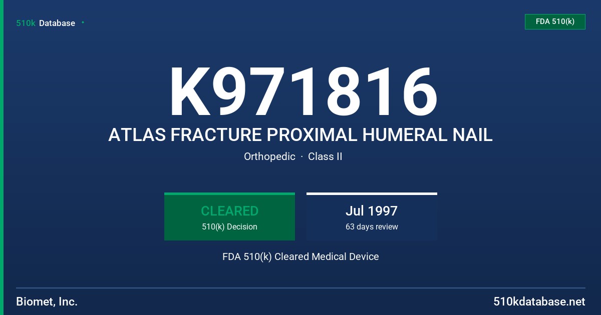 K971816 ATLAS FRACTURE PROXIMAL HUMERAL NAIL FDA 510(k) Cleared Medical Device