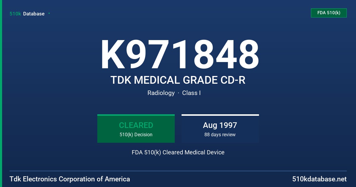 K971848 TDK MEDICAL GRADE CD-R FDA 510(k) Cleared Medical Device