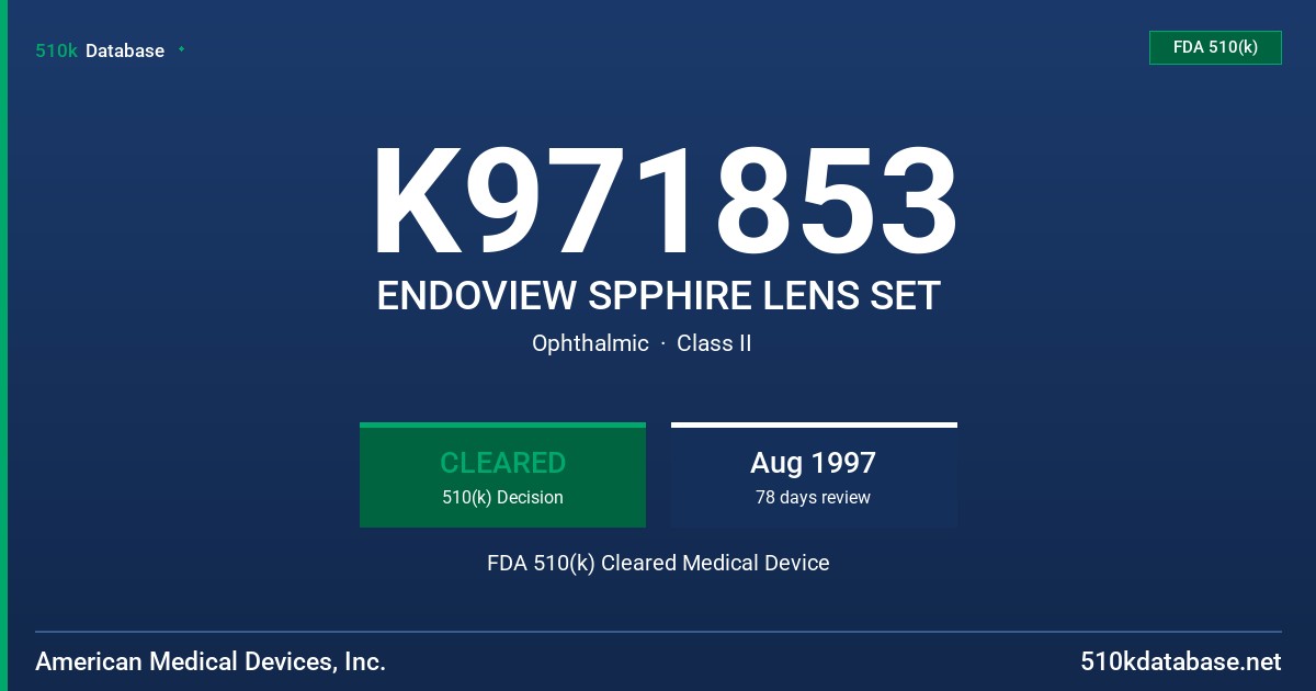 K971853 ENDOVIEW SPPHIRE LENS SET FDA 510(k) Cleared Medical Device